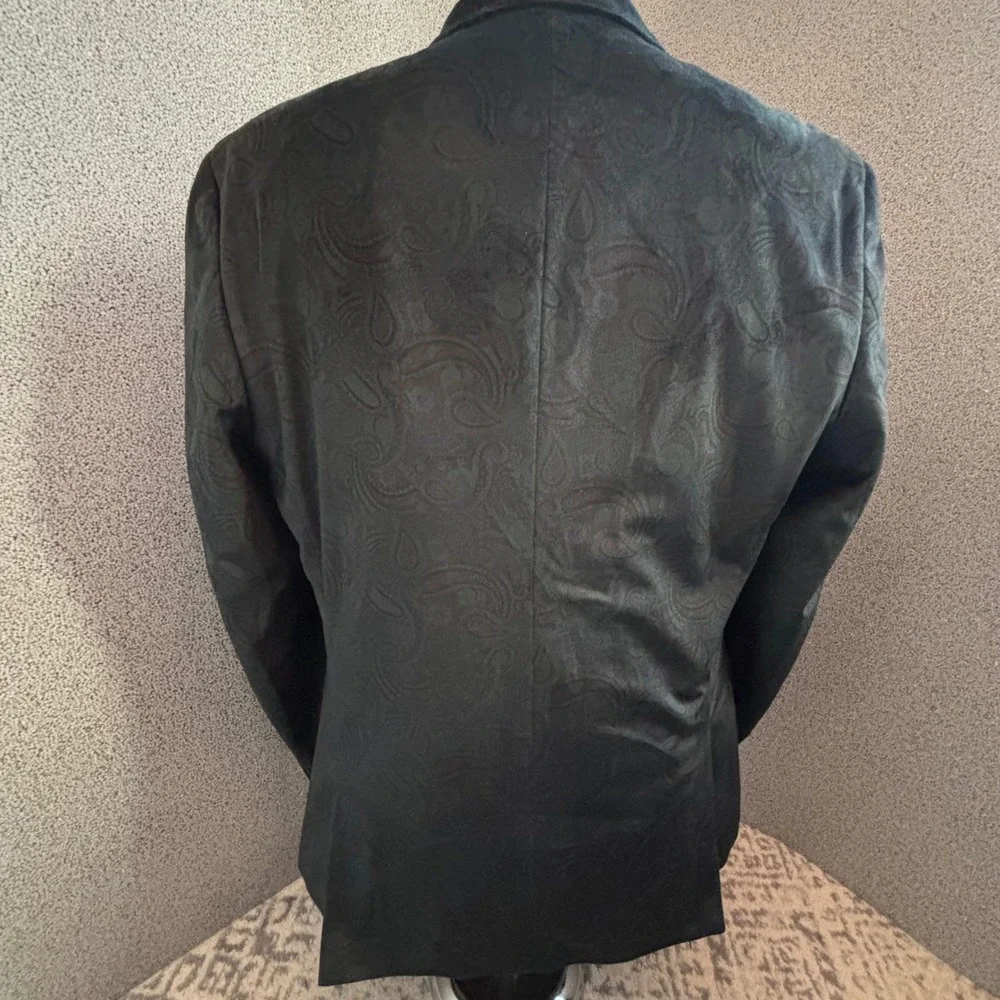 Bar III Black Green Paisley Velvet Slim Fit Tuxedo Jacket 44L Formal